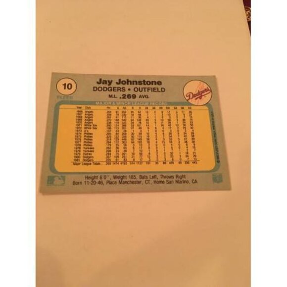1982 Fleer Jay Johnstone IP Autograph #10 (060) - Picture 2 of 2